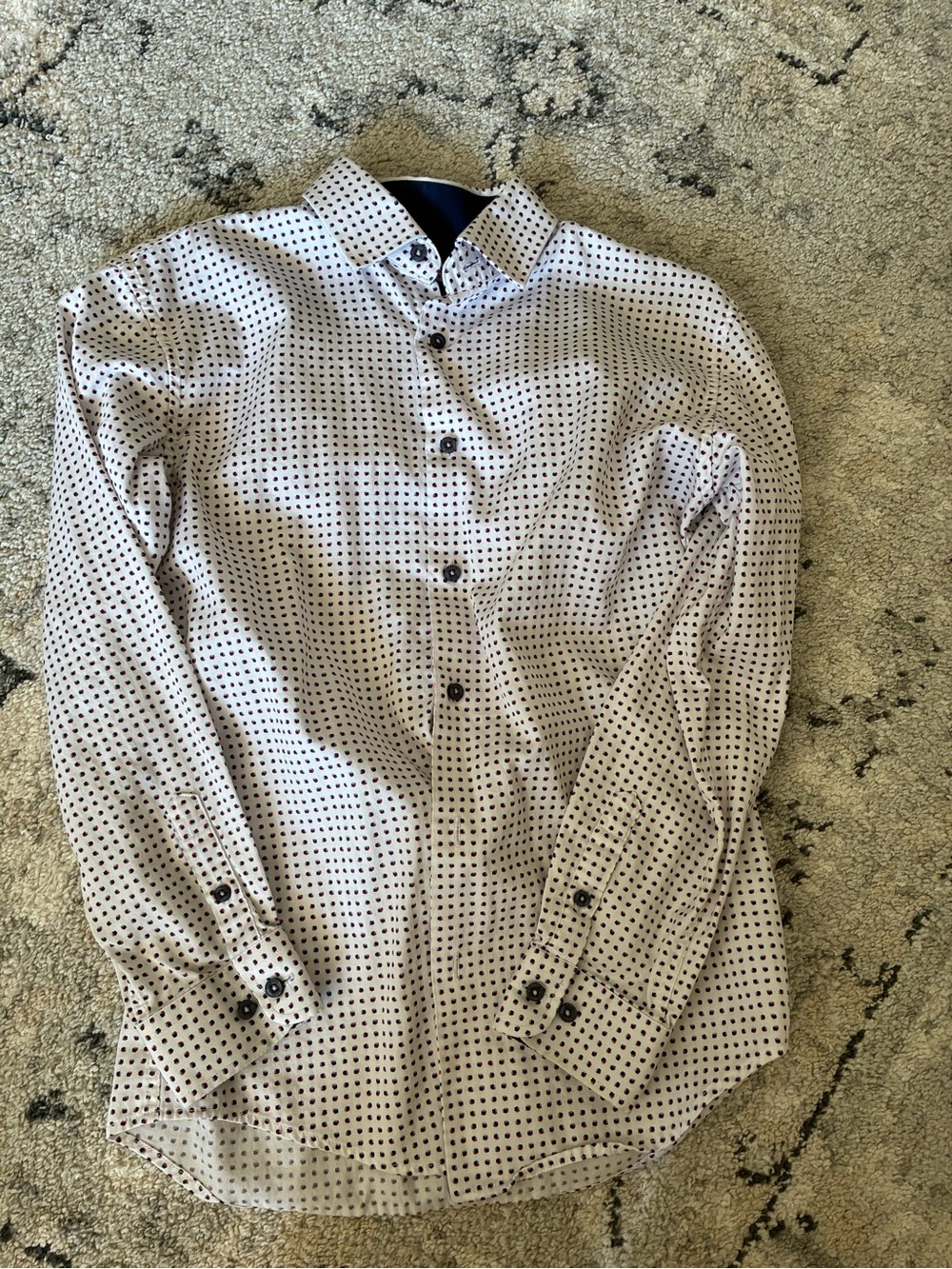 Isaac Mizrahi White Shirt with Navy and Red Square Pattern
